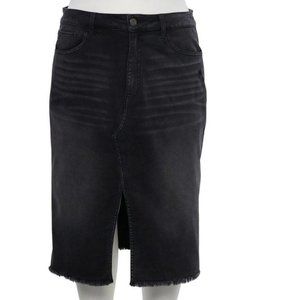 Womens Denim Skirt SO Black 3X Distressed Jean Frayed Hem Zip Stretch Plus 44W